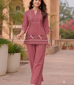 Oniun embroidered short kurti with pants co-ord set for women
