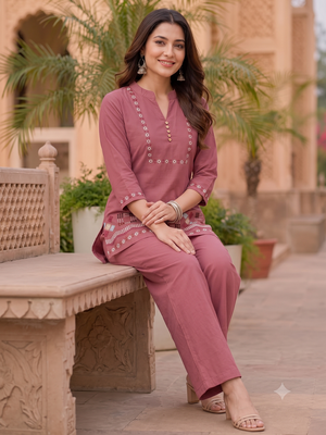 Oniun embroidered short kurti with pants co-ord set for women 2