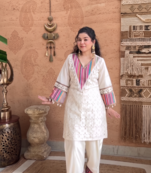 festive off-white cotton straight kurti with palazzo set