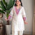 Festive off-white cotton straight kurti with palazzo set