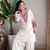 Festive off-white cotton straight kurti with palazzo set