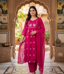 elephant embroidery bandhani kurti set with dupatta