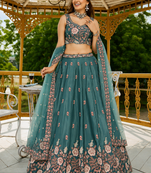 Women's Teal Green Zari Sequence Embroidery Work Lehenga Choli