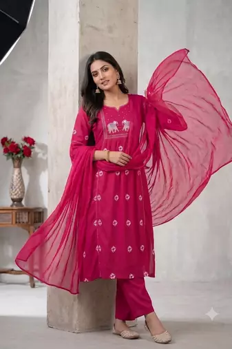 elephant embroidery bandhani kurti set with dupatta