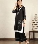Black embroidered cotton suit – set of 2