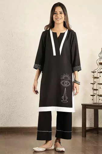 black embroidered cotton suit – set of 2
