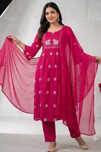 elephant embroidery bandhani kurti set with dupatta