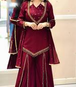 Maroon Roman Glass Ready to Wear Kurti with Sharara & Chanderi Silk Dupatta Set