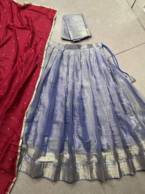 royal blue zari work kanchipuram silk lehenga 7