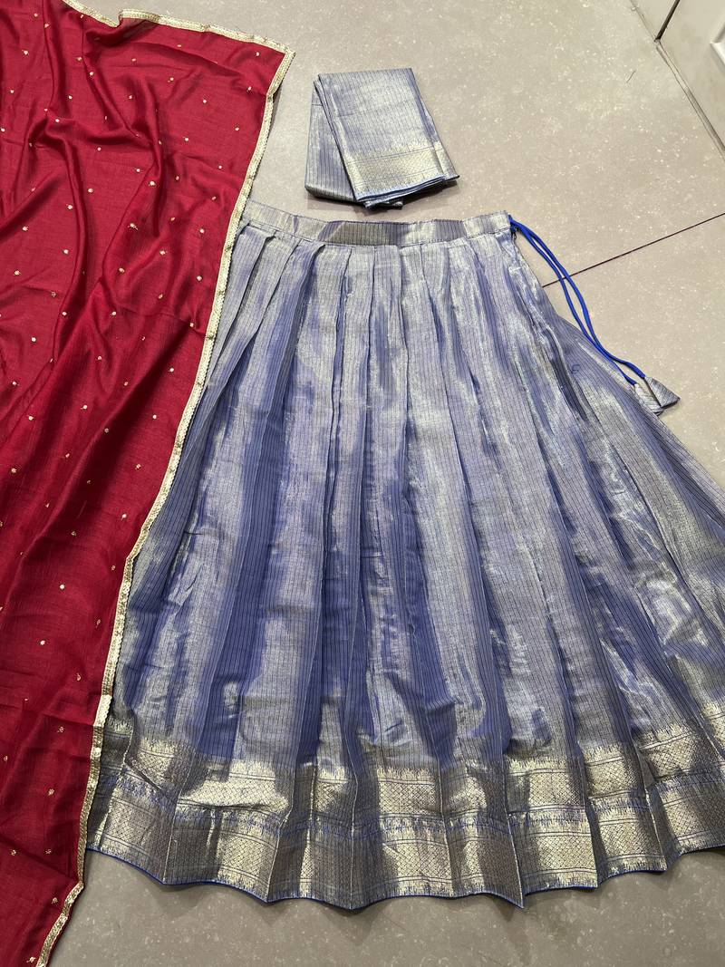 royal blue zari work kanchipuram silk lehenga