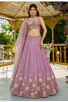 Women's Lavender Zari Sequence Embroidery Work Lehenga Choli 1