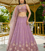Women's Lavender Zari Sequence Embroidery Work Lehenga Choli