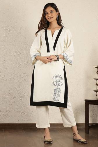 off-white embroidered cotton linen suit – set of 2