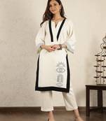 Off-white embroidered cotton linen suit – set of 2