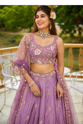 Women's Lavender Zari Sequence Embroidery Work Lehenga Choli 2