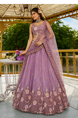 Women's Lavender Zari Sequence Embroidery Work Lehenga Choli 3
