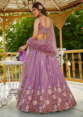 Women's Lavender Zari Sequence Embroidery Work Lehenga Choli 4