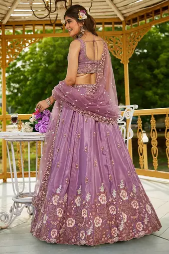 Women's Lavender Zari Sequence Embroidery Work Lehenga Choli