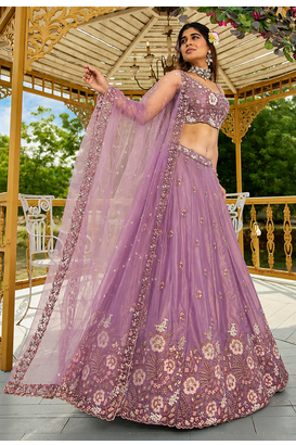 Women's Lavender Zari Sequence Embroidery Work Lehenga Choli 5