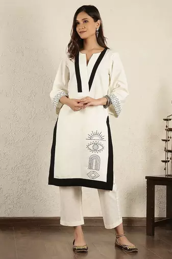 Off-white embroidered cotton linen suit – set of 2