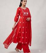 Elephant embroidery bandhani kurti set with dupatta