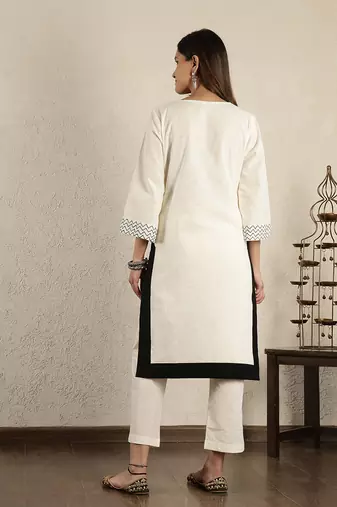 Off-white embroidered cotton linen suit – set of 2