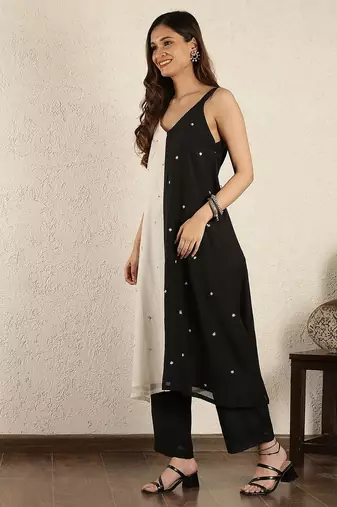 Black & white colorblock  chanderi suit set
