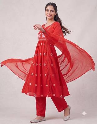 Elephant embroidery bandhani kurti set with dupatta 2