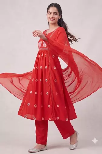 elephant embroidery bandhani kurti set with dupatta