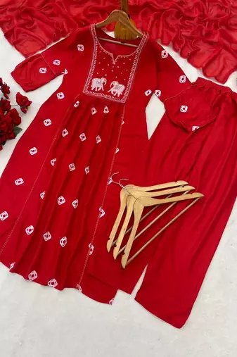 elephant embroidery bandhani kurti set with dupatta
