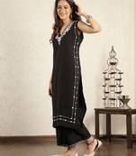 Black mirror work embroidered chanderi suit- set of 2