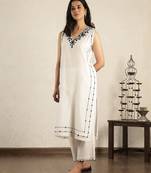 Off- white mirror work embroidered chanderi suit- set of 2