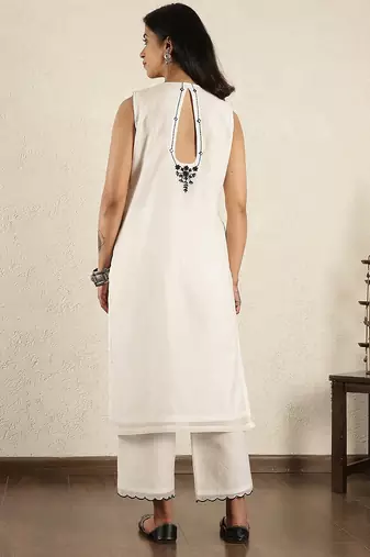 Off- white mirror work embroidered chanderi suit- set of 2