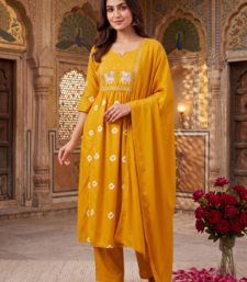 elephant embroidery bandhani kurti set with dupatta