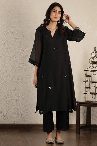 black mirror work  a-line kali chanderi suit- set of 2