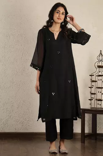 Black mirror work  a-line kali chanderi suit- set of 2