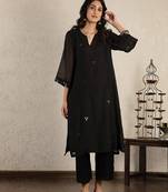 Black mirror work  a-line kali chanderi suit- set of 2