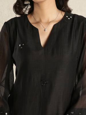 Black mirror work  a-line kali chanderi suit- set of 2 3