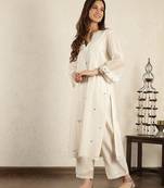 Off- white mirror work a-line kali chanderi suit- set of 2