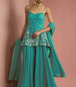 Sea  green crepe bead work sharara set