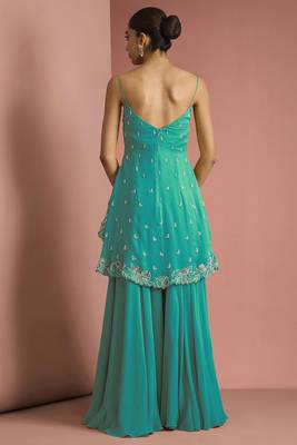Sea  green crepe bead work sharara set 2