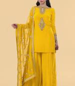 Yellow crepe kurta sharara set