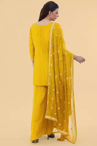 Yellow crepe kurta sharara set