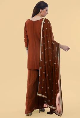 Brown crepe kurta sharara set with hand embroidery 2
