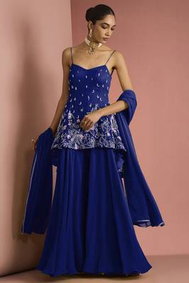 Dark blue  crepe bead work sharara set 1