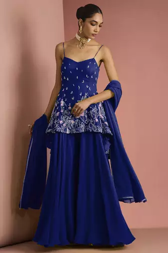 Dark blue  crepe bead work sharara set