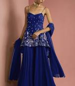 Dark blue  crepe bead work sharara set