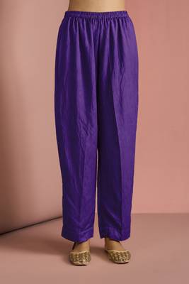 Dark purple opara silk pearl cutdana work three piece set 4