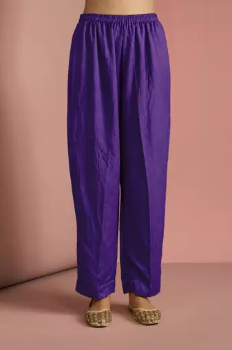 Dark purple opara silk pearl cutdana work three piece set
