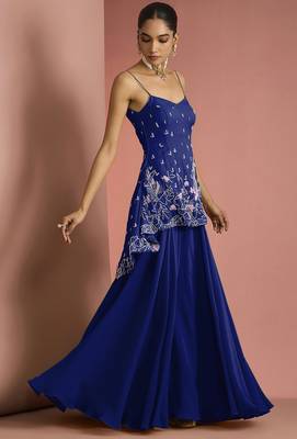 Dark blue  crepe bead work sharara set 3